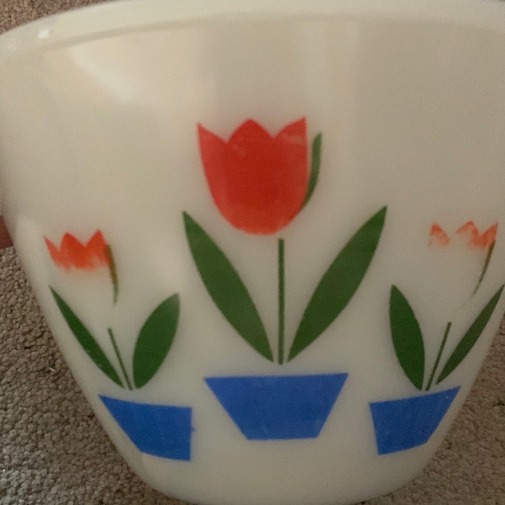Vintage 50s Fire King Anchor Hocking Tulip Floral Glass Kitchen Mixing Bowls